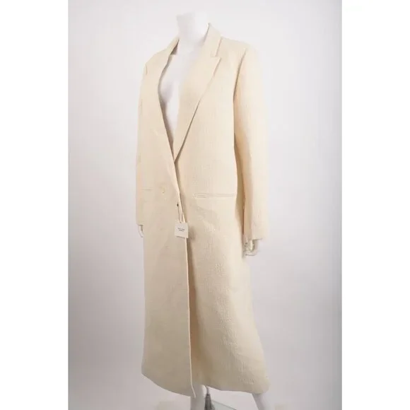 Zara Womans Long Wool Coat Size L Large Winter White Textured 8605/770 NWT